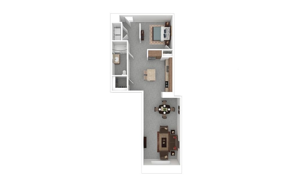 1F - 1 bedroom floorplan layout with 1 bathroom and 878 square feet (3D)