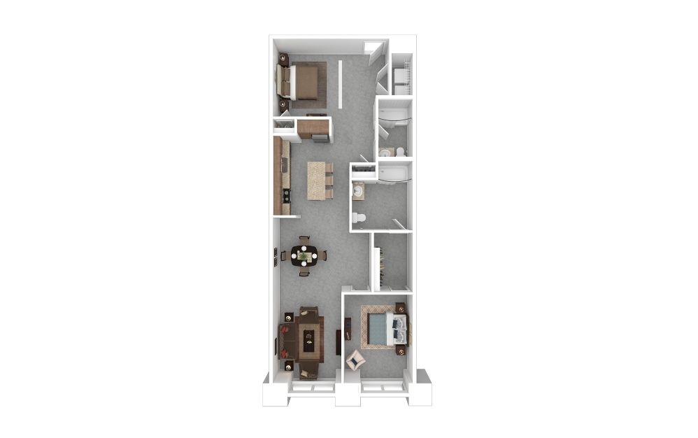 2A - 2 bedroom floorplan layout with 2 bathrooms and 1122 square feet (3D)