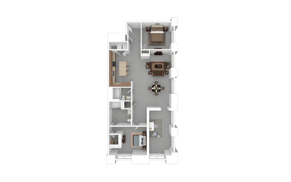 3B - 3 bedroom floorplan layout with 2 bathrooms and 1482 square feet (3D)